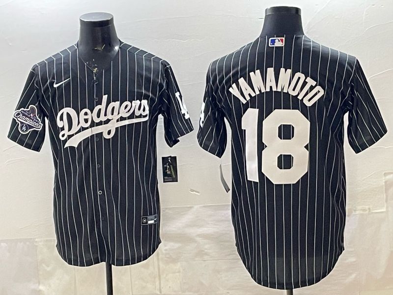 Men 2026 Nike Los Angeles Dodgers #18 Yamamoto Black stripe Game MLB Jersey 011->los angeles dodgers->MLB Jersey